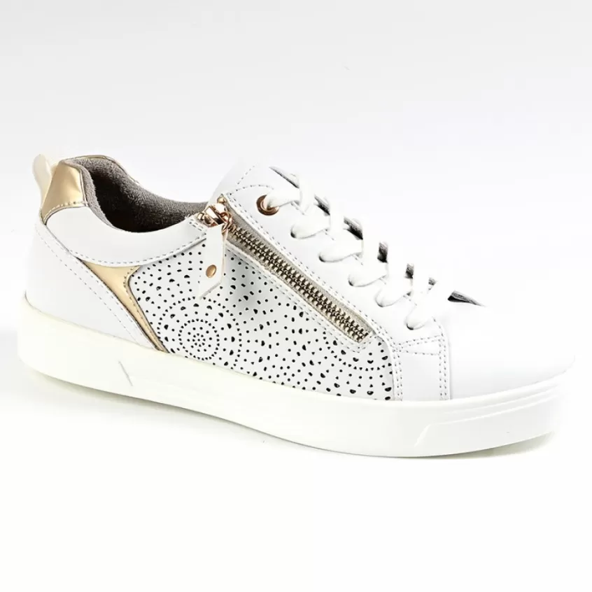 Chaussures Confort | SCALINA Baskets Confort Femme Blanc Et Dore