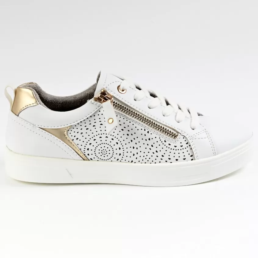 Chaussures Confort | SCALINA Baskets Confort Femme Blanc Et Dore