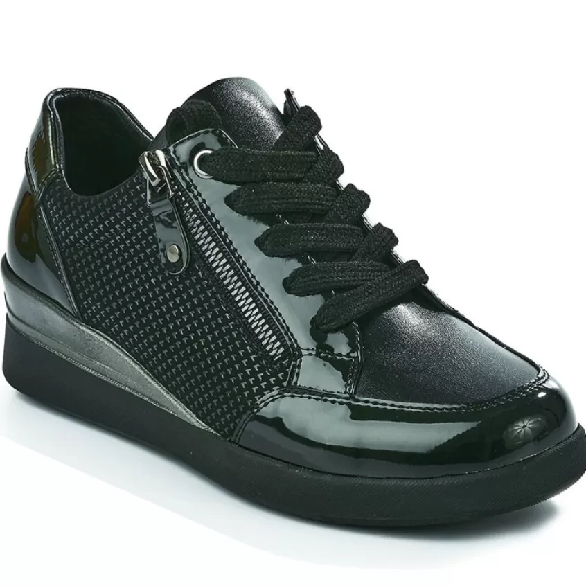 Chaussures Confort | LADY CONFORT Baskets Confort Femme Noir Avec Fermeture Eclair