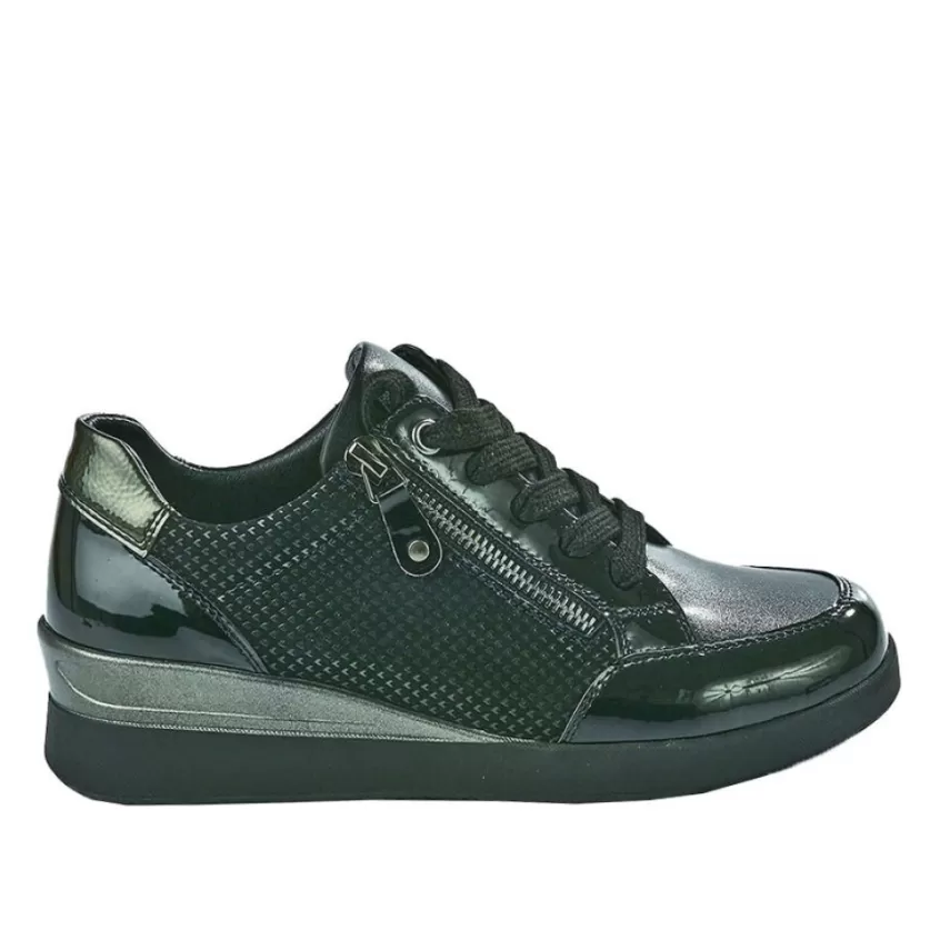Chaussures Confort | LADY CONFORT Baskets Confort Femme Noir Avec Fermeture Eclair
