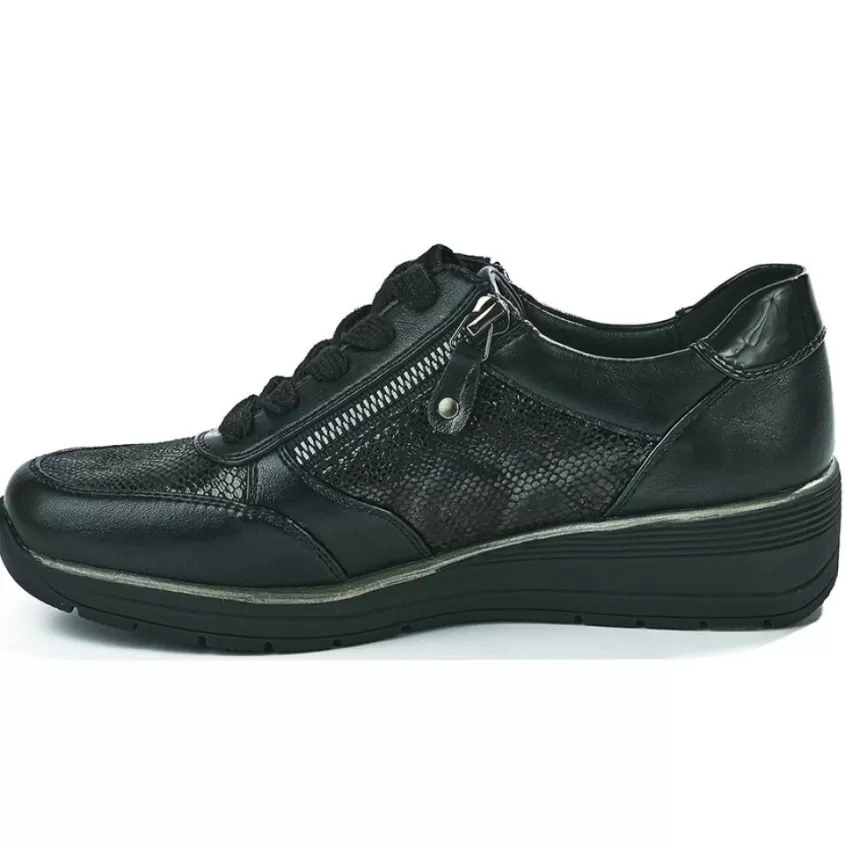 Chaussures Confort | LADY CONFORT Baskets Confort Femme Noir Effet Python
