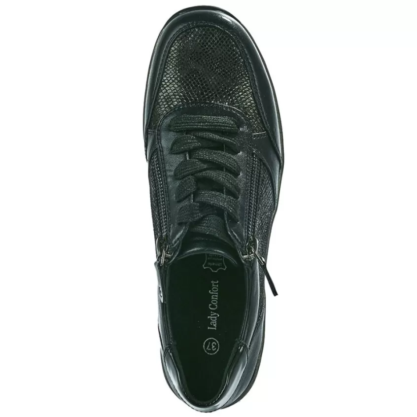 Chaussures Confort | LADY CONFORT Baskets Confort Femme Noir Effet Python