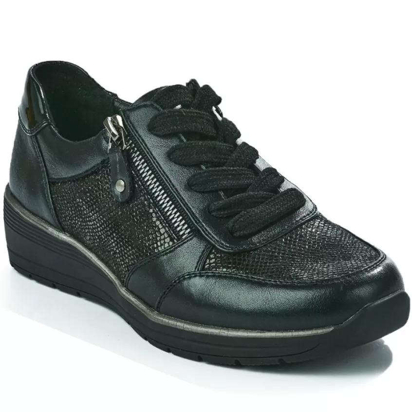 Chaussures Confort | LADY CONFORT Baskets Confort Femme Noir Effet Python