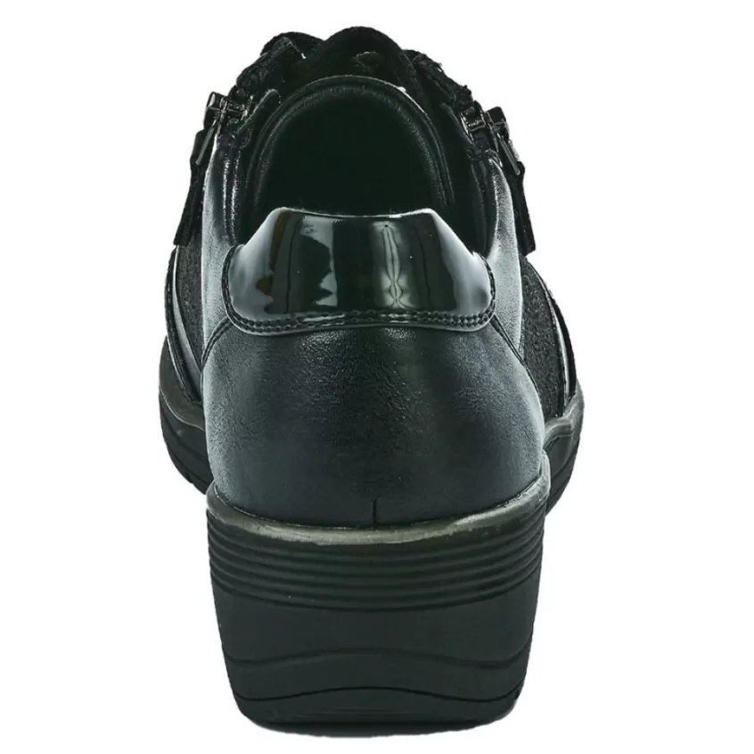 Chaussures Confort | LADY CONFORT Baskets Confort Femme Noir Effet Python