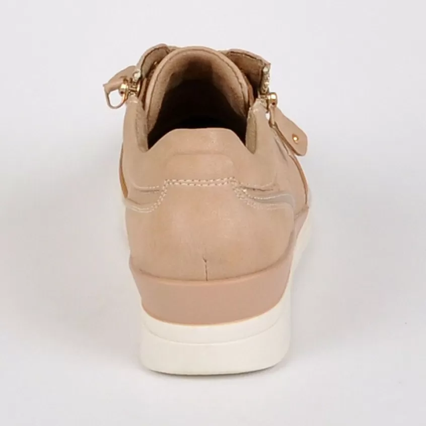 Chaussures Confort | LADY CONFORT Baskets Femme Avec Zip Nude En Cuir