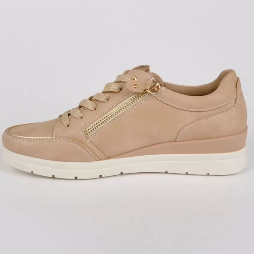 Chaussures Confort | LADY CONFORT Baskets Femme Avec Zip Nude En Cuir