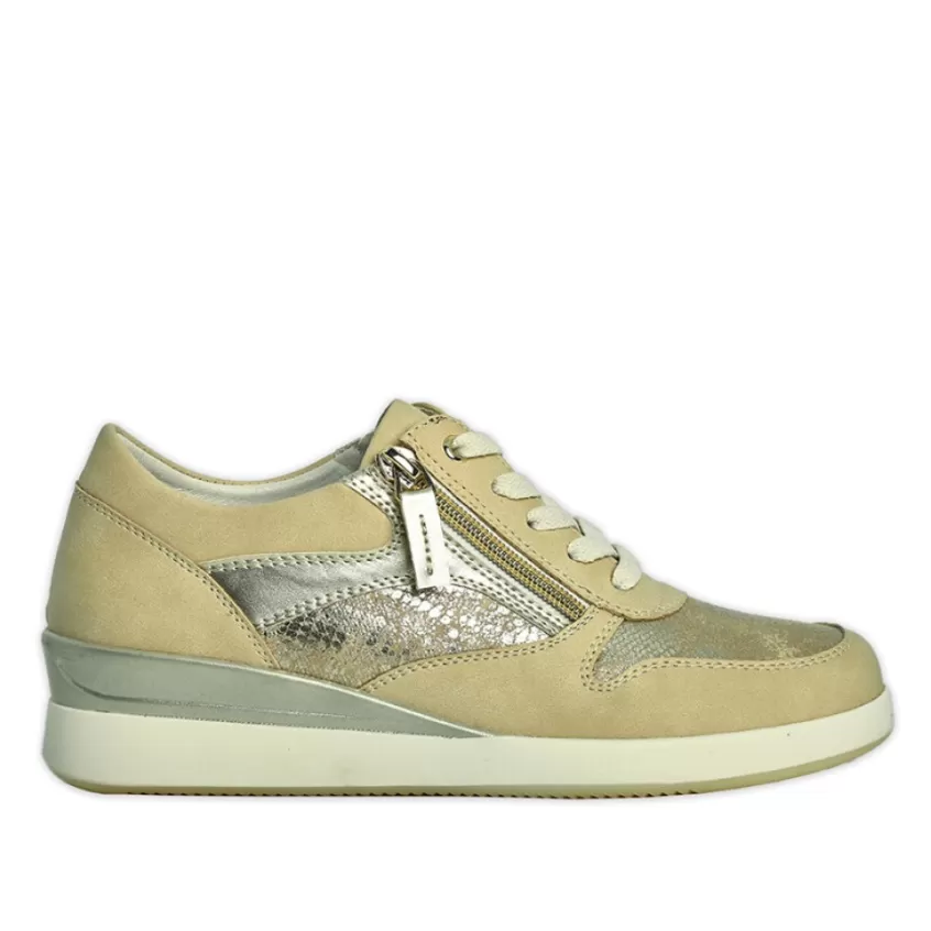 Chaussures Confort | LADY CONFORT Baskets Femme Beige Effet Python