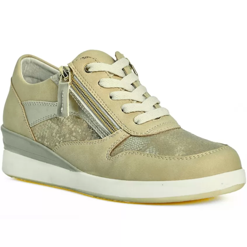 Chaussures Confort | LADY CONFORT Baskets Femme Beige Effet Python