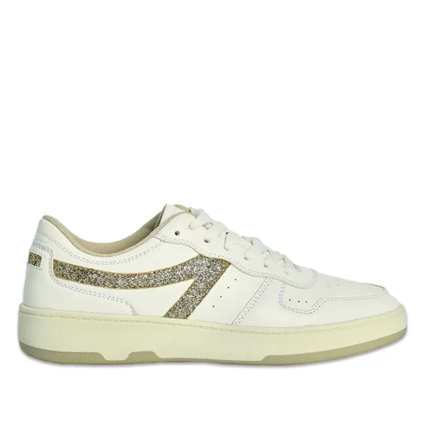 Baskets, Sneakers | STREET LIFE Baskets Femme Blanc Et Dore A Paillettes