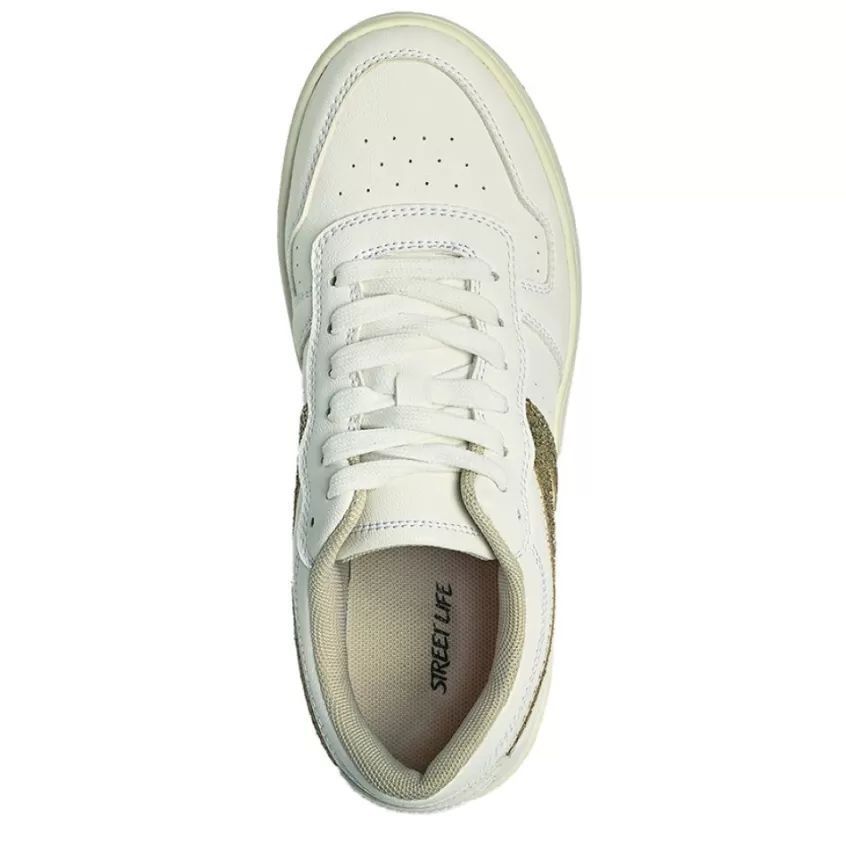 Baskets, Sneakers | STREET LIFE Baskets Femme Blanc Et Dore A Paillettes