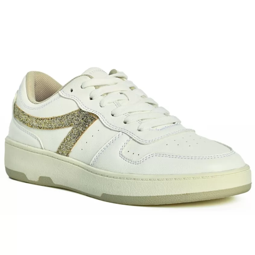 Baskets, Sneakers | STREET LIFE Baskets Femme Blanc Et Dore A Paillettes