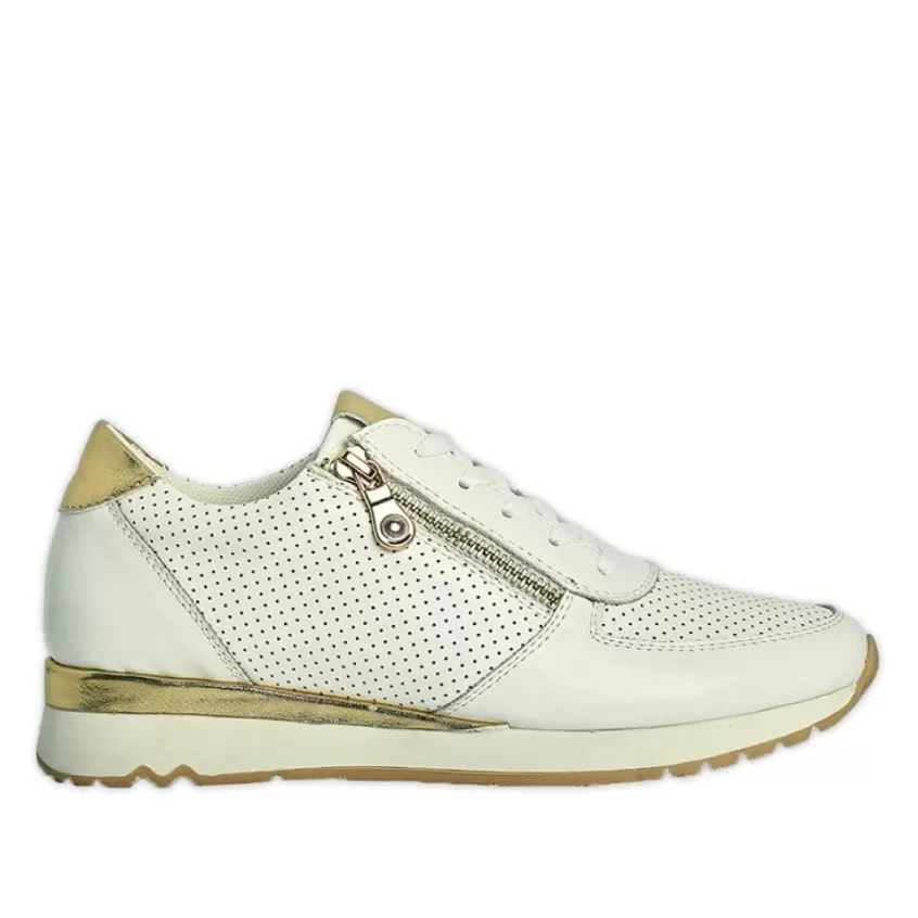 Chaussures Confort | SCALINA Baskets Femme Blanc Et Dore