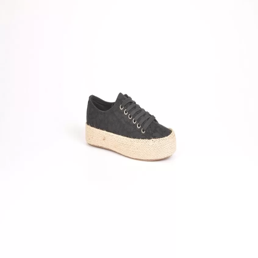 Baskets, Sneakers | STREET LIFE Baskets Femme Dentelle Noire Et Semelle Corde
