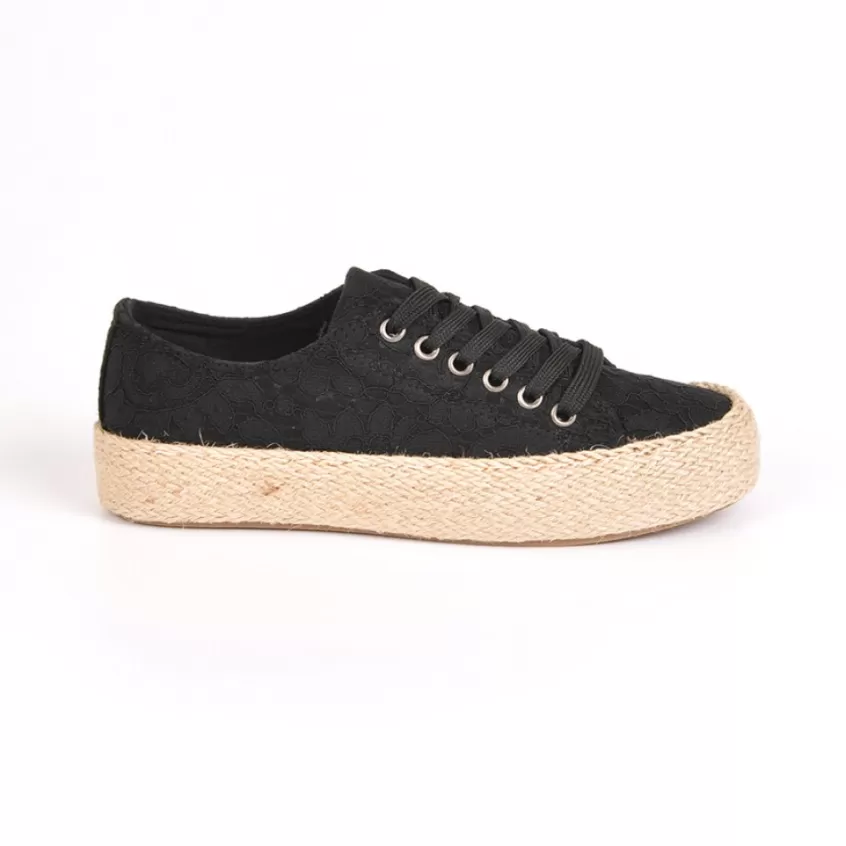 Baskets, Sneakers | STREET LIFE Baskets Femme Dentelle Noire Et Semelle Corde