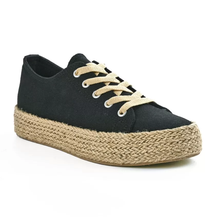 Baskets, Sneakers | STREET LIFE Baskets Femme En Toile Noire Semelle Corde
