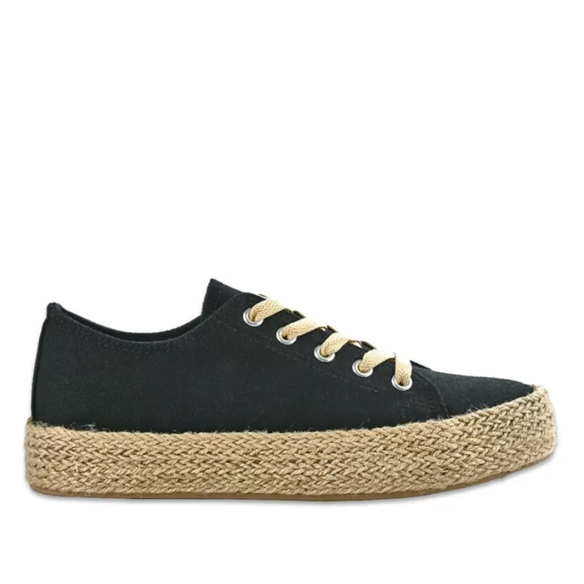 Baskets, Sneakers | STREET LIFE Baskets Femme En Toile Noire Semelle Corde