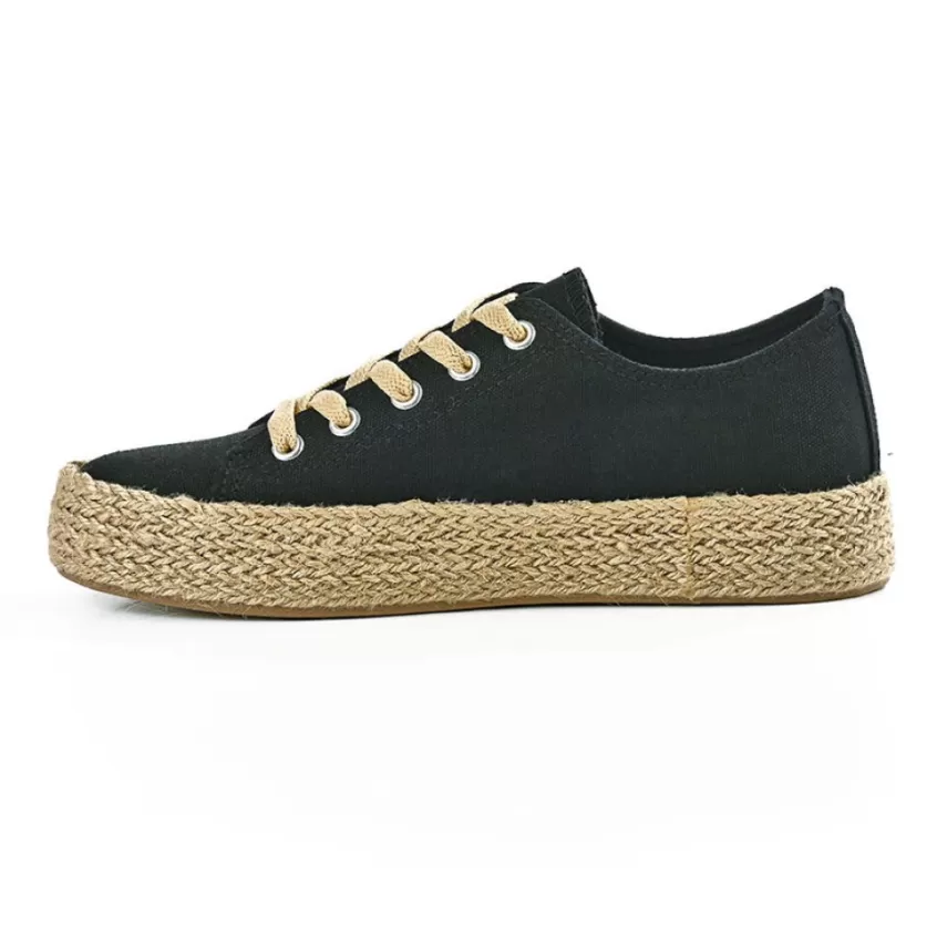Baskets, Sneakers | STREET LIFE Baskets Femme En Toile Noire Semelle Corde