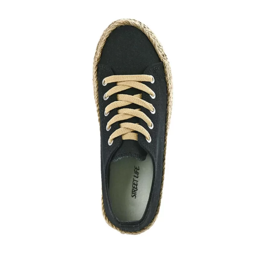 Baskets, Sneakers | STREET LIFE Baskets Femme En Toile Noire Semelle Corde