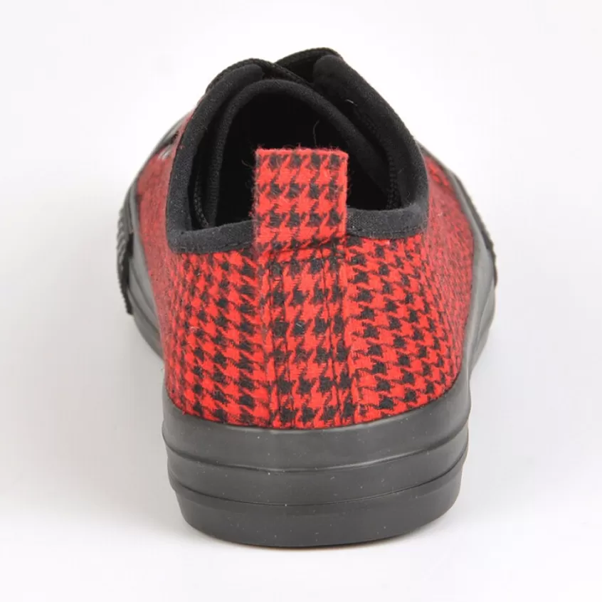 Baskets, Sneakers | STREET LIFE Baskets Femme En Toile Rouge Imprime Pied De Poule