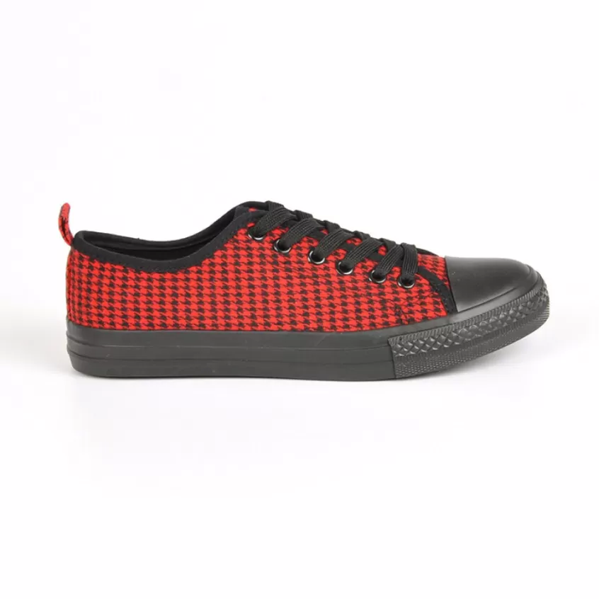 Baskets, Sneakers | STREET LIFE Baskets Femme En Toile Rouge Imprime Pied De Poule