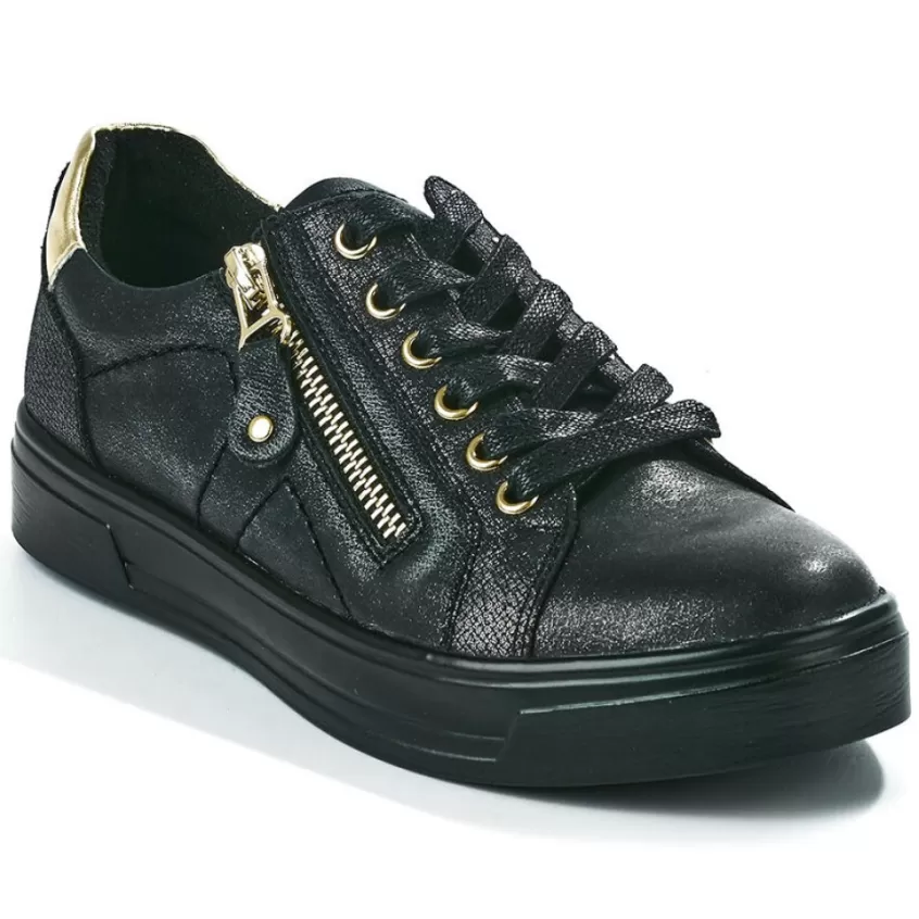 Chaussures Confort | SCALINA Baskets Femme Noir Et Dore