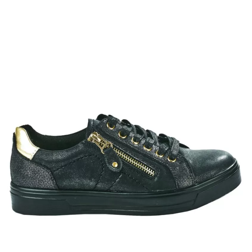 Chaussures Confort | SCALINA Baskets Femme Noir Et Dore