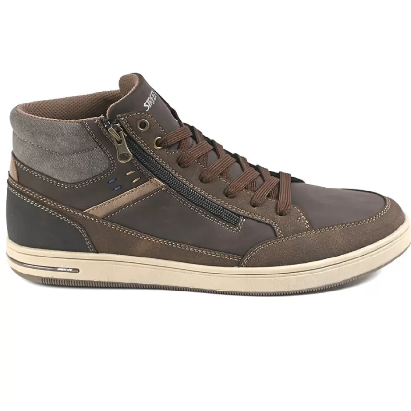 Baskets, Sneakers | STREET LIFE Baskets Montantes Homme Avec Zip Pratique Sur Le Cote Marron