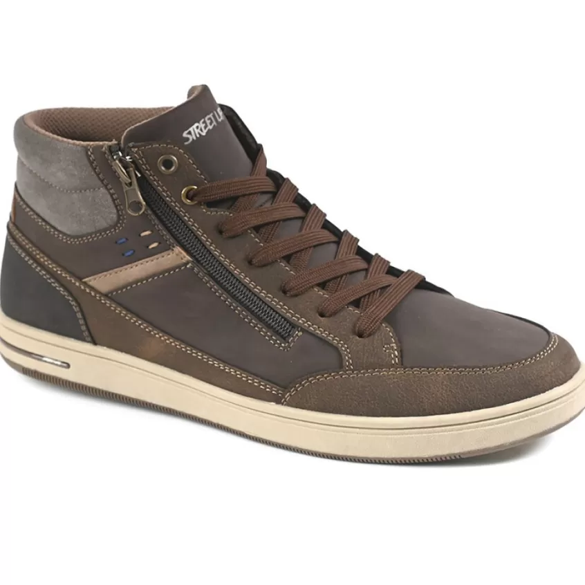 Baskets, Sneakers | STREET LIFE Baskets Montantes Homme Avec Zip Pratique Sur Le Cote Marron