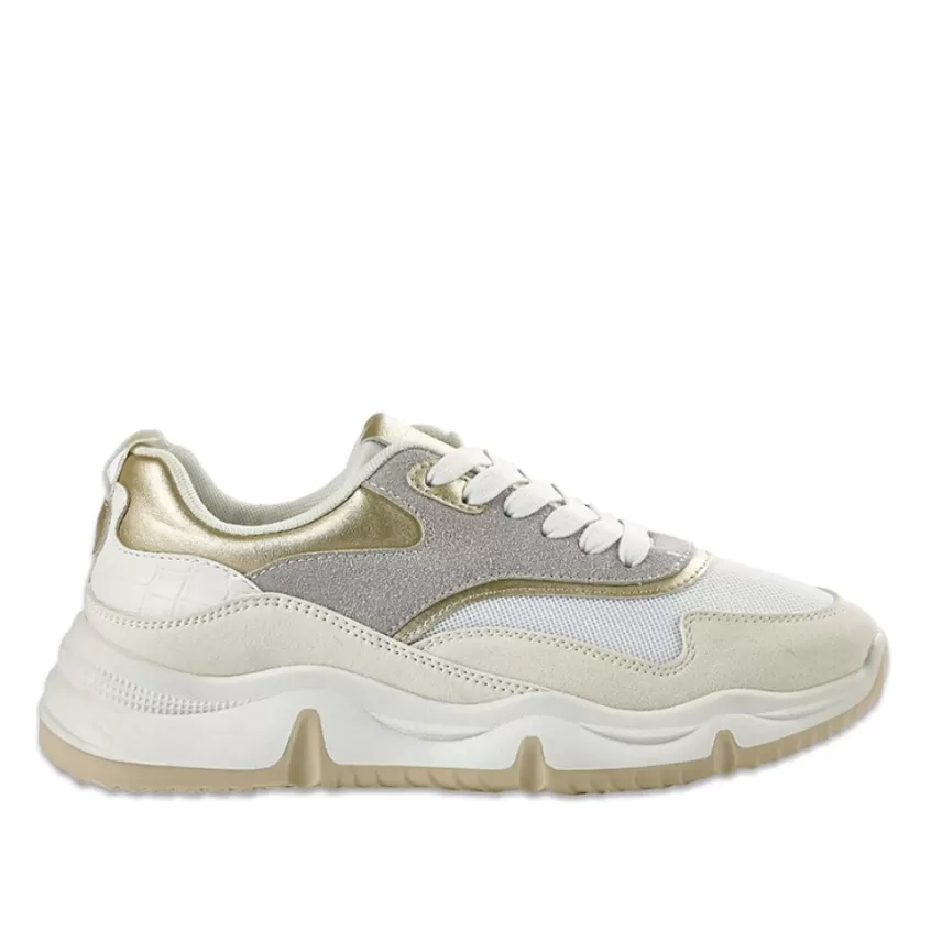 Baskets, Sneakers | STREET LIFE Baskets Plateforme Femme Blanc Et Dore