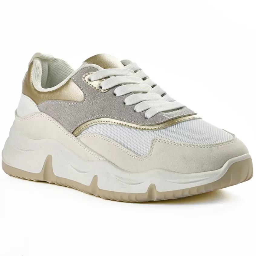 Baskets, Sneakers | STREET LIFE Baskets Plateforme Femme Blanc Et Dore