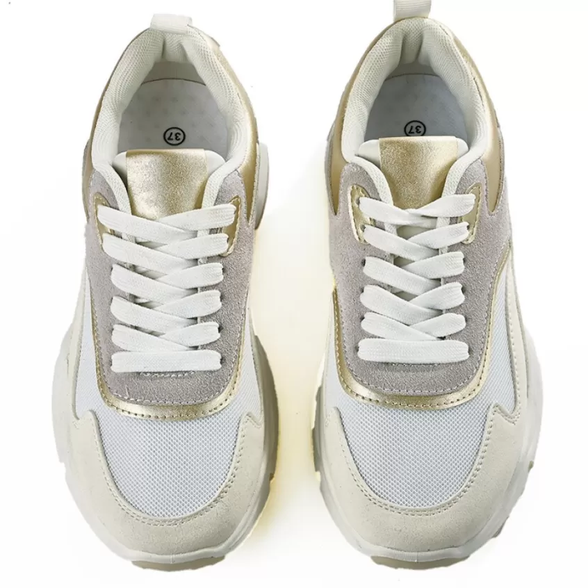 Baskets, Sneakers | STREET LIFE Baskets Plateforme Femme Blanc Et Dore
