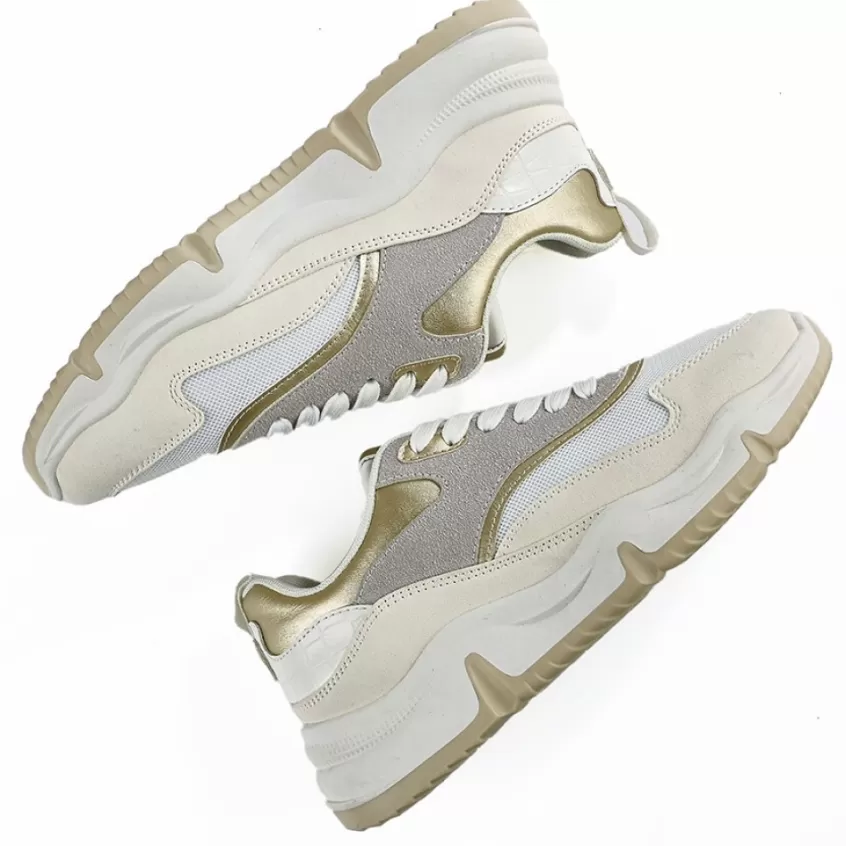Baskets, Sneakers | STREET LIFE Baskets Plateforme Femme Blanc Et Dore