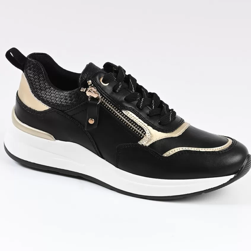 Chaussures Confort | SCALINA Baskets Sneakers Avec Zip Pratique Sur Le Cote Noir