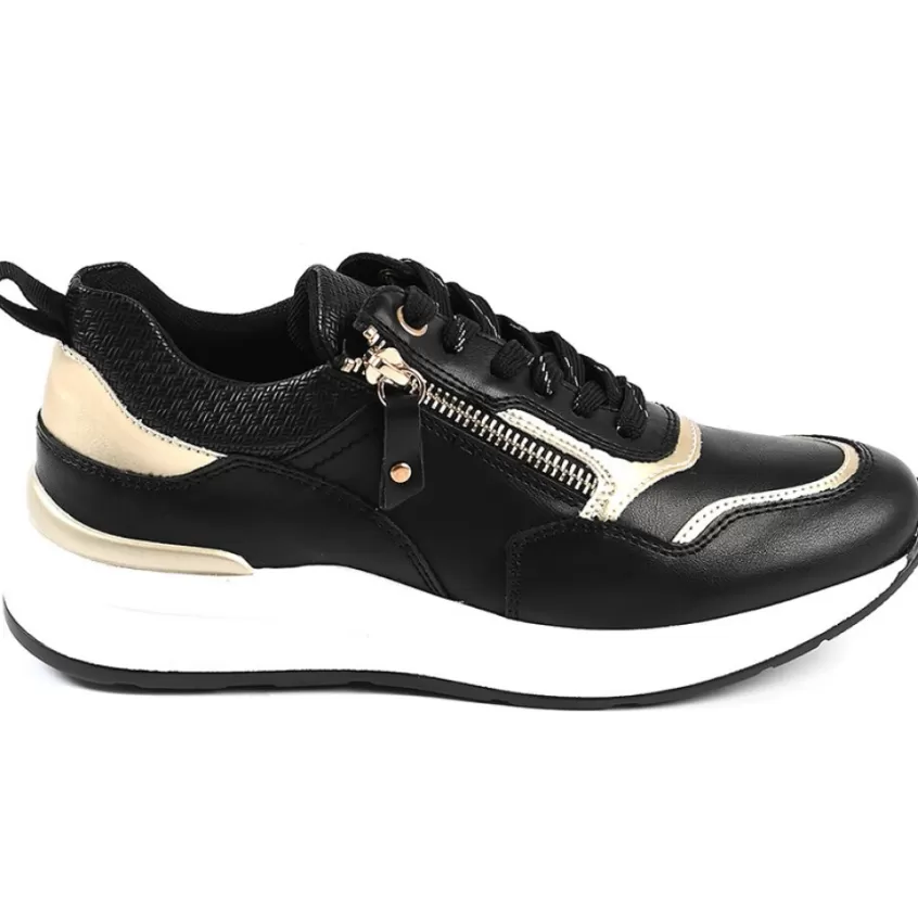 Chaussures Confort | SCALINA Baskets Sneakers Avec Zip Pratique Sur Le Cote Noir