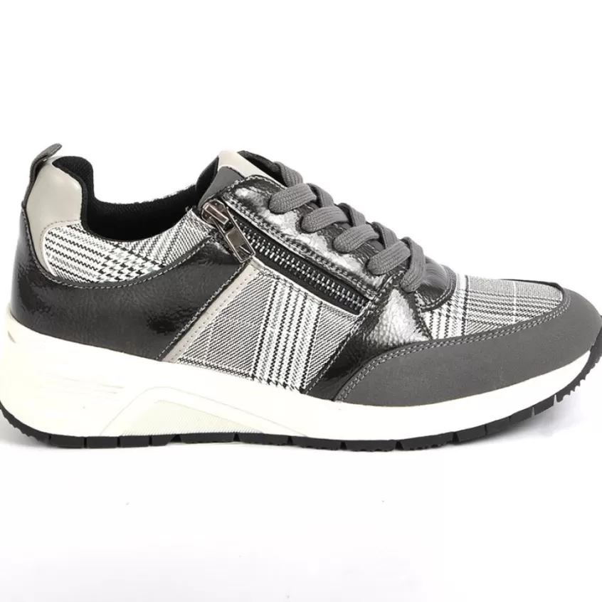 Chaussures Confort | SCALINA Baskets Sneakers Femme Avec Zip Pratique Sur Le Cote Gris