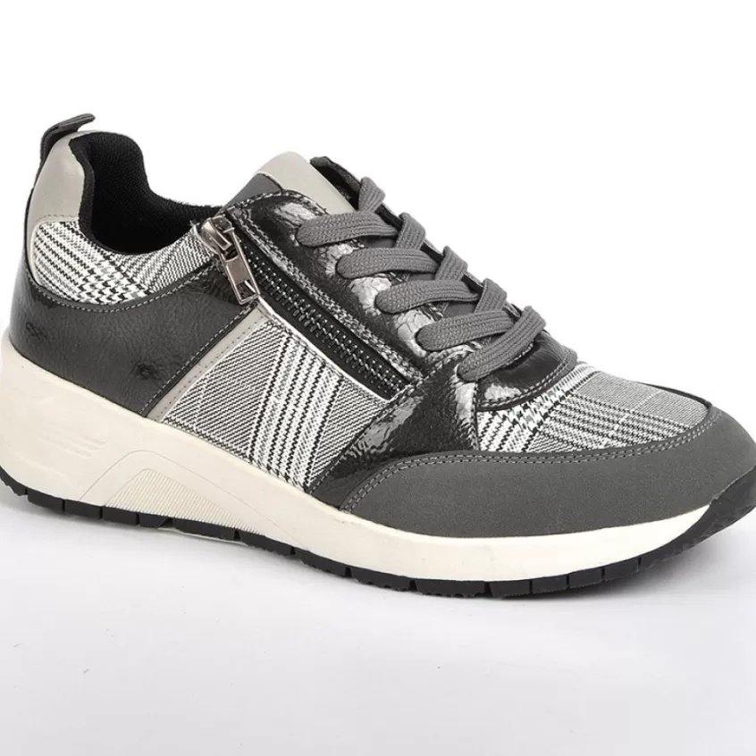 Chaussures Confort | SCALINA Baskets Sneakers Femme Avec Zip Pratique Sur Le Cote Gris