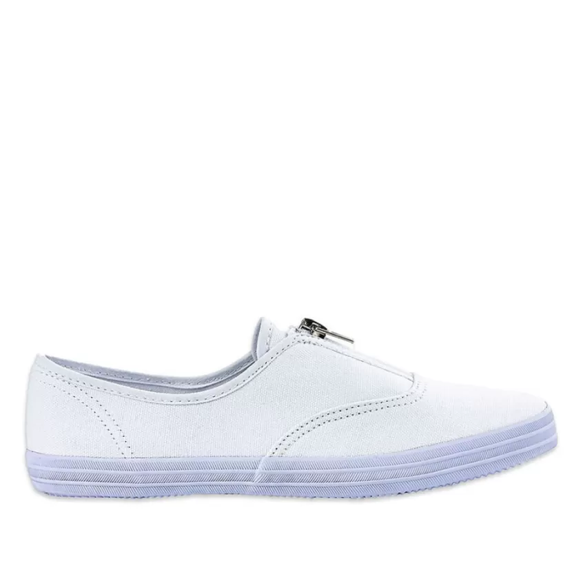 Baskets, Sneakers | STREET LIFE Baskets Tennis En Toile Blanche Avec Fermeture Eclair / Zip