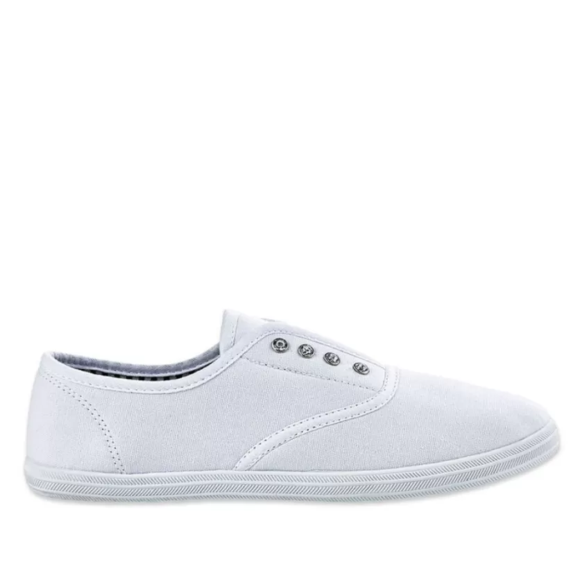 Baskets, Sneakers | STREET LIFE Baskets Tennis Femme En Toile Blanche Avec Strass