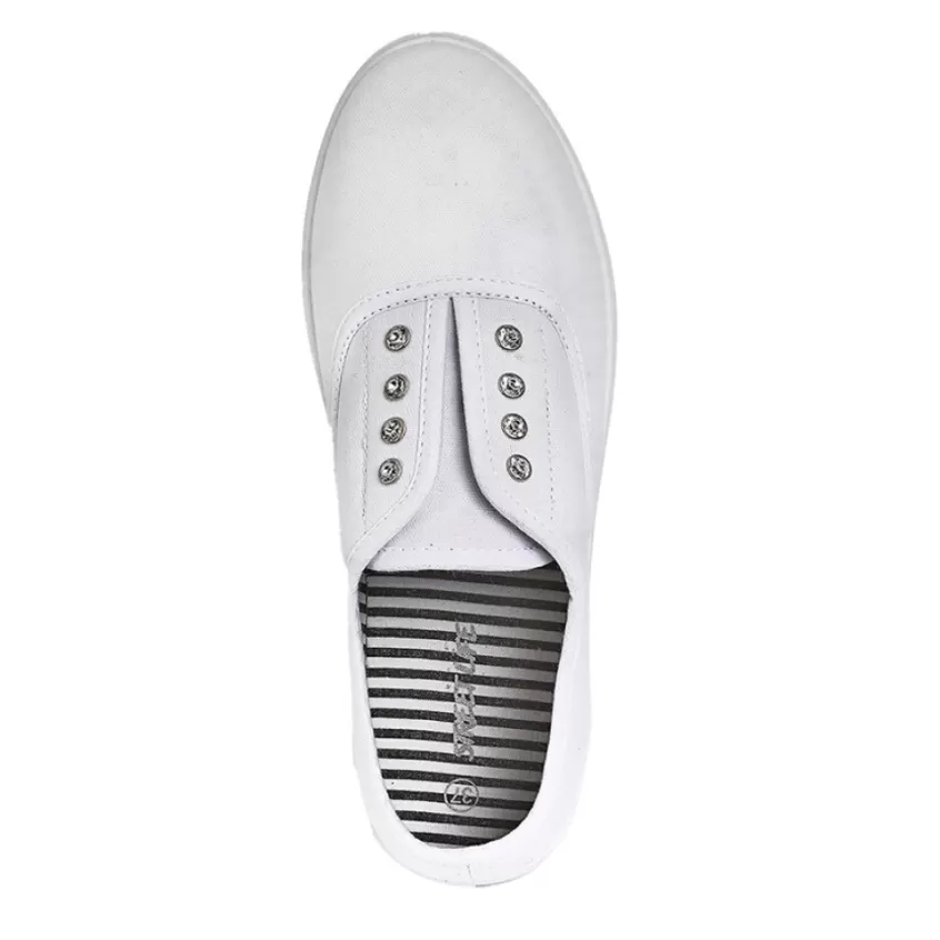 Baskets, Sneakers | STREET LIFE Baskets Tennis Femme En Toile Blanche Avec Strass