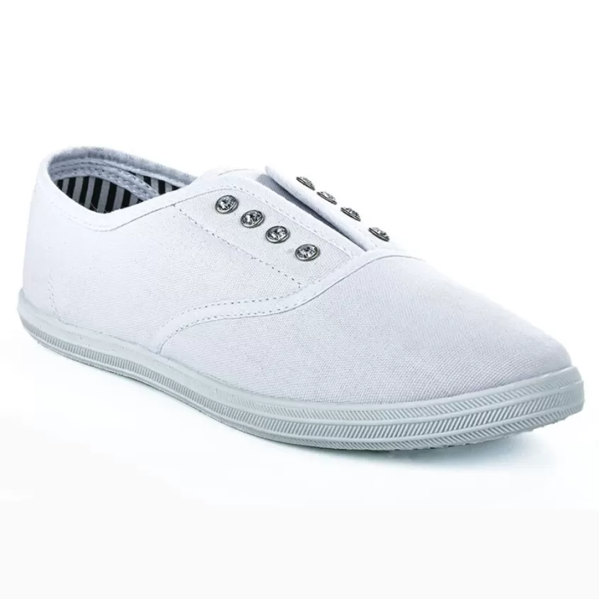 Baskets, Sneakers | STREET LIFE Baskets Tennis Femme En Toile Blanche Avec Strass
