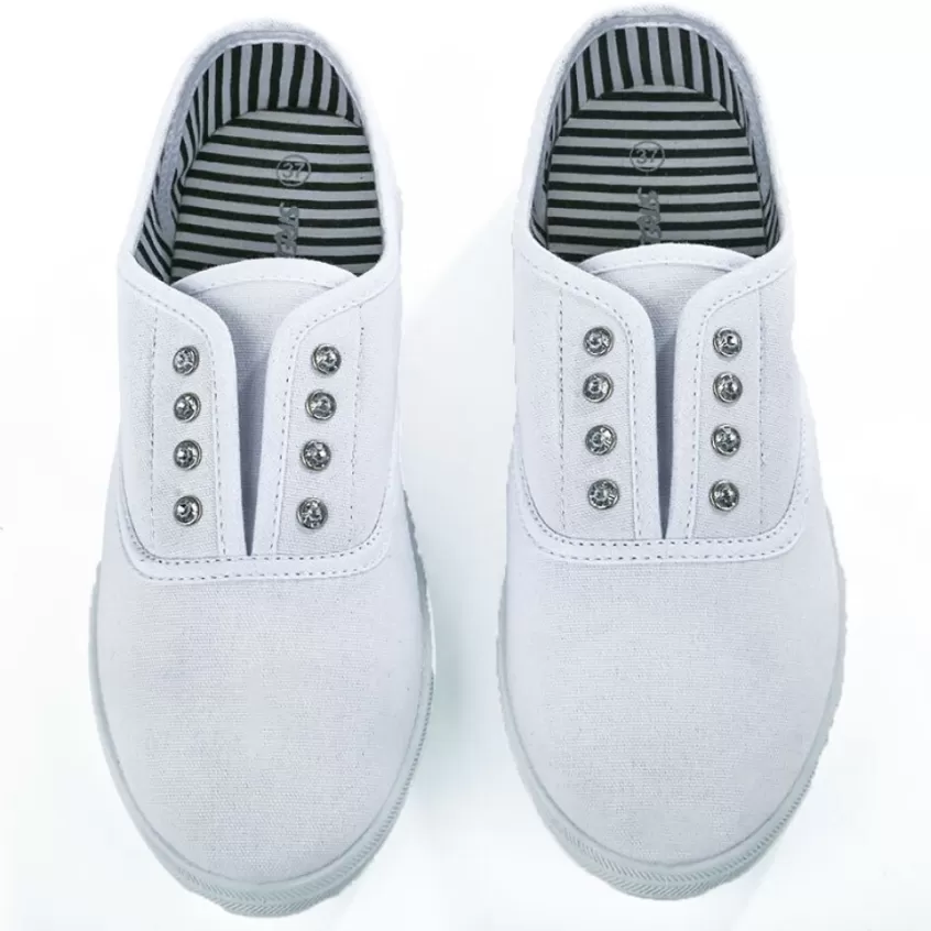 Baskets, Sneakers | STREET LIFE Baskets Tennis Femme En Toile Blanche Avec Strass