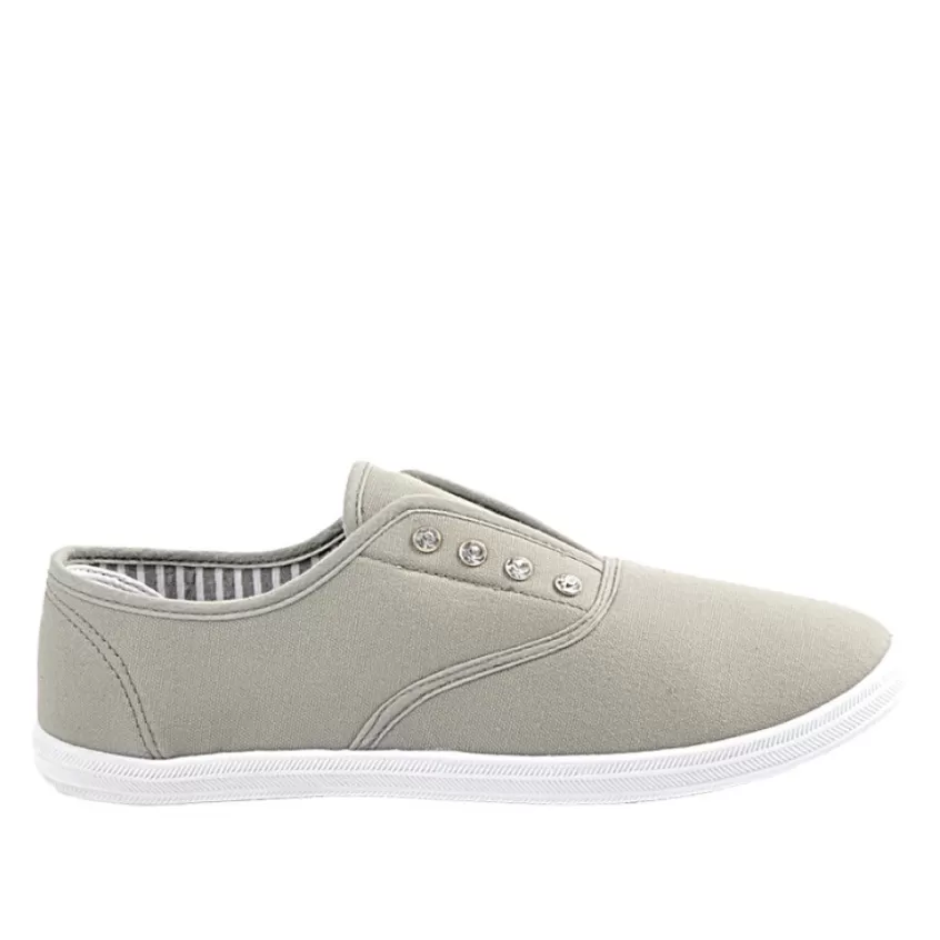 Baskets, Sneakers | STREET LIFE Baskets Tennis Femme En Toile Grise Avec Strass
