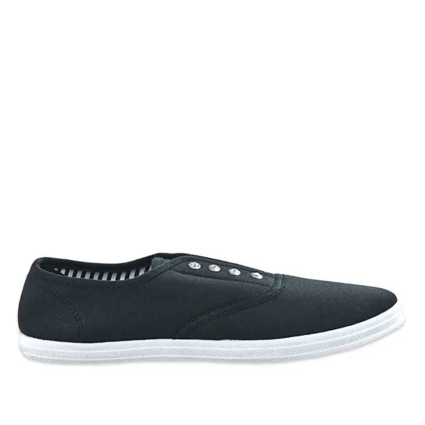 Baskets, Sneakers | STREET LIFE Baskets Tennis Femme En Toile Noire Avec Strass