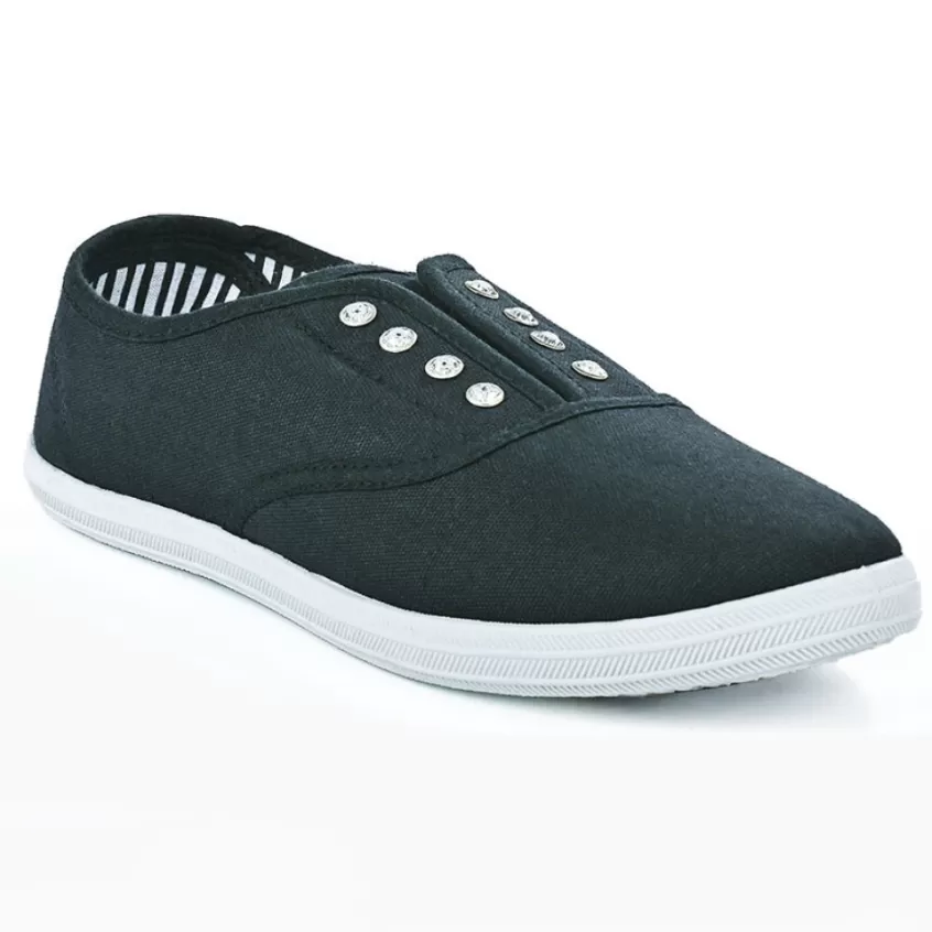 Baskets, Sneakers | STREET LIFE Baskets Tennis Femme En Toile Noire Avec Strass