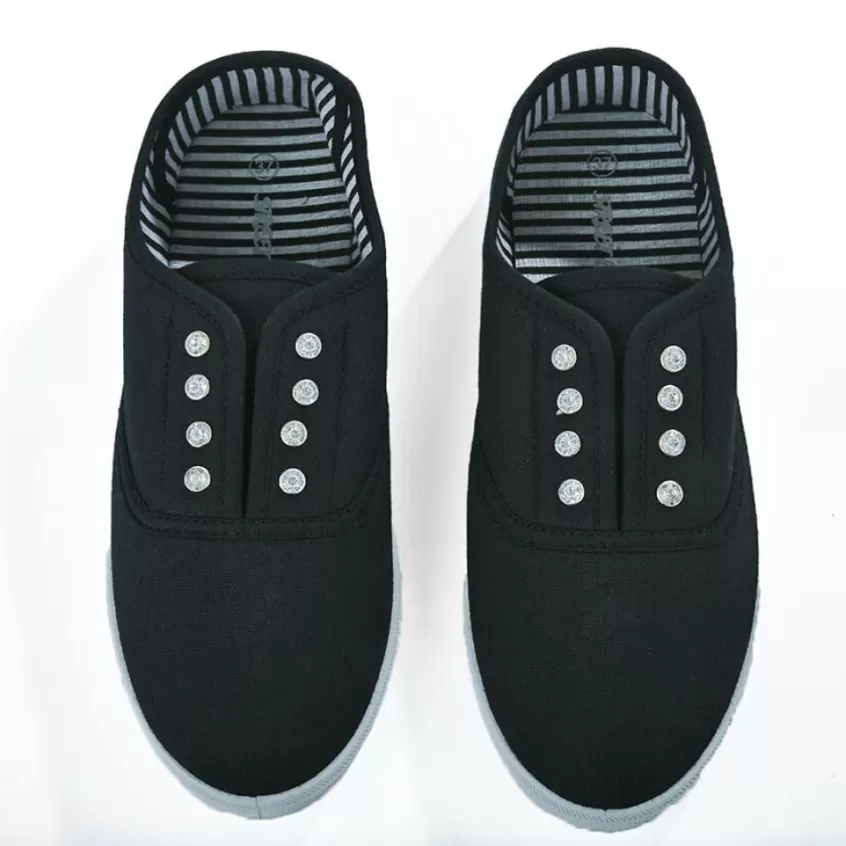Baskets, Sneakers | STREET LIFE Baskets Tennis Femme En Toile Noire Avec Strass
