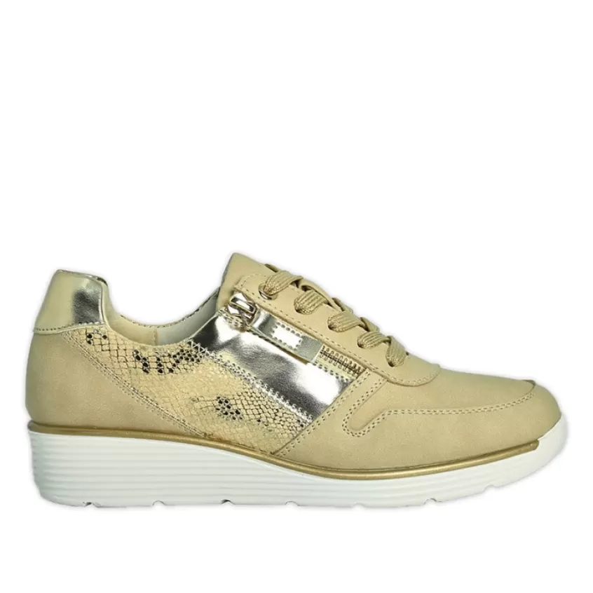 Chaussures Confort | LADY CONFORT Baskets Zippees Femme Beige Effet Python