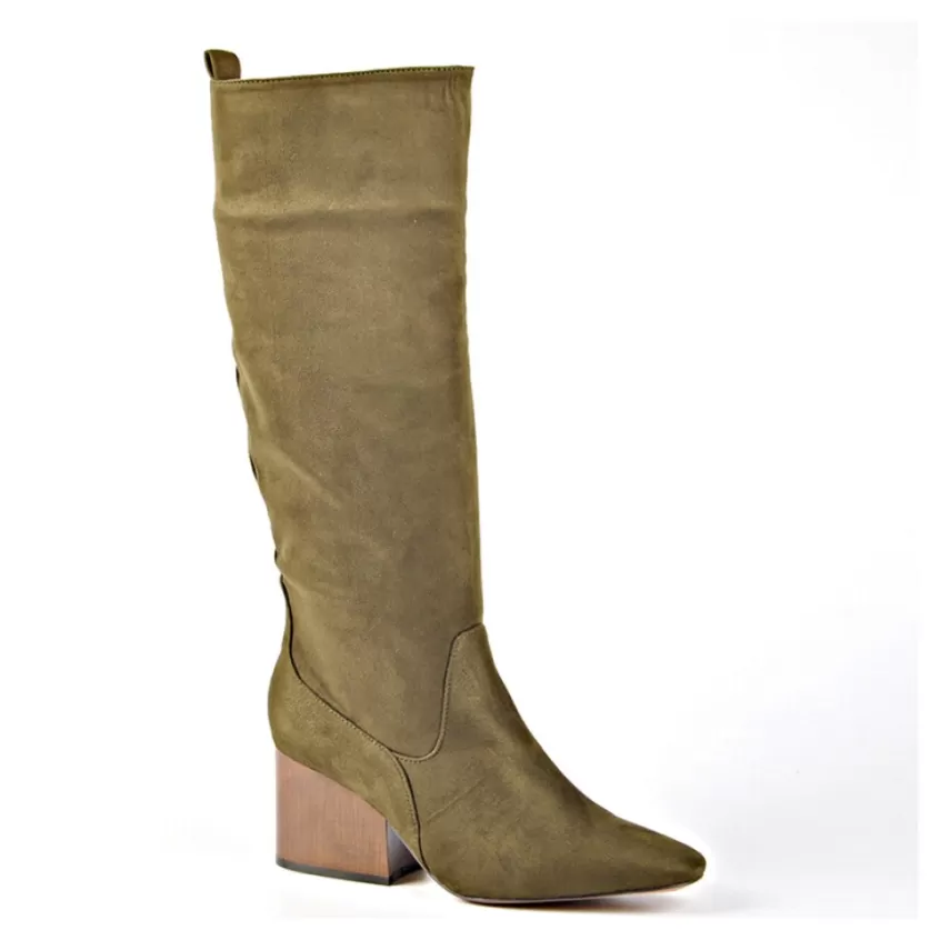 Bottes, Cuissardes | VICE VERSA Bottes Femme A Talons Aspect Velours Kaki