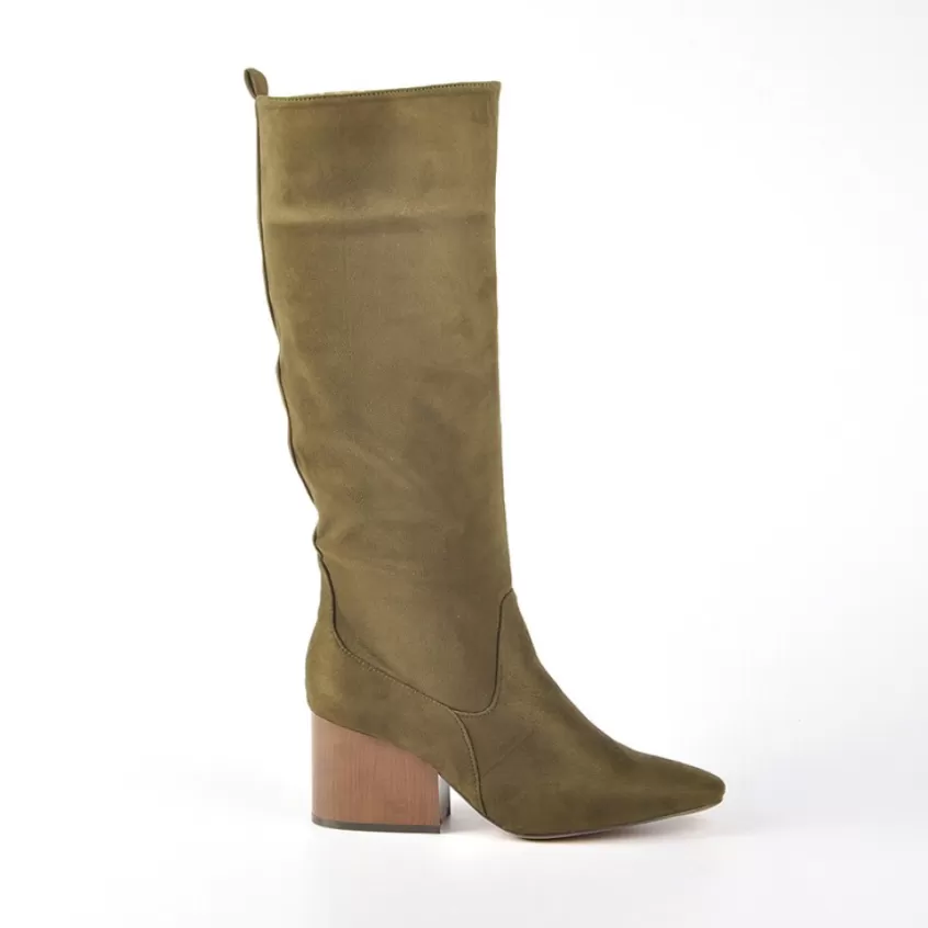 Bottes, Cuissardes | VICE VERSA Bottes Femme A Talons Aspect Velours Kaki