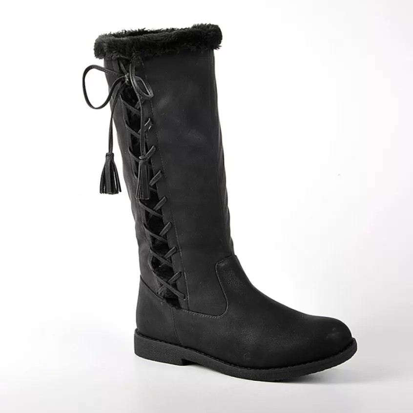 Bottes, Cuissardes | VICE VERSA Bottes Plates Avec Col Fausse Fourrure Noir