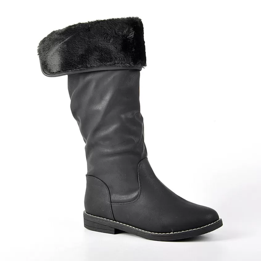 Bottes, Cuissardes | VICE VERSA Bottes Plates Avec Col Fausse Fourrure Noir